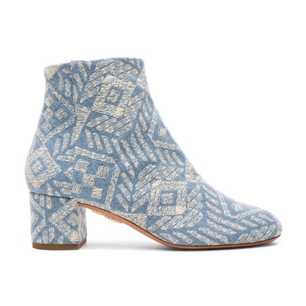 Aquazzura Blue and White Patterned Ankle Boots